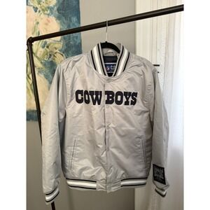 Dallas Cowboys Jacket Mens Medium Retro Varsity‎ Style 90's Bomber Jacket Gray